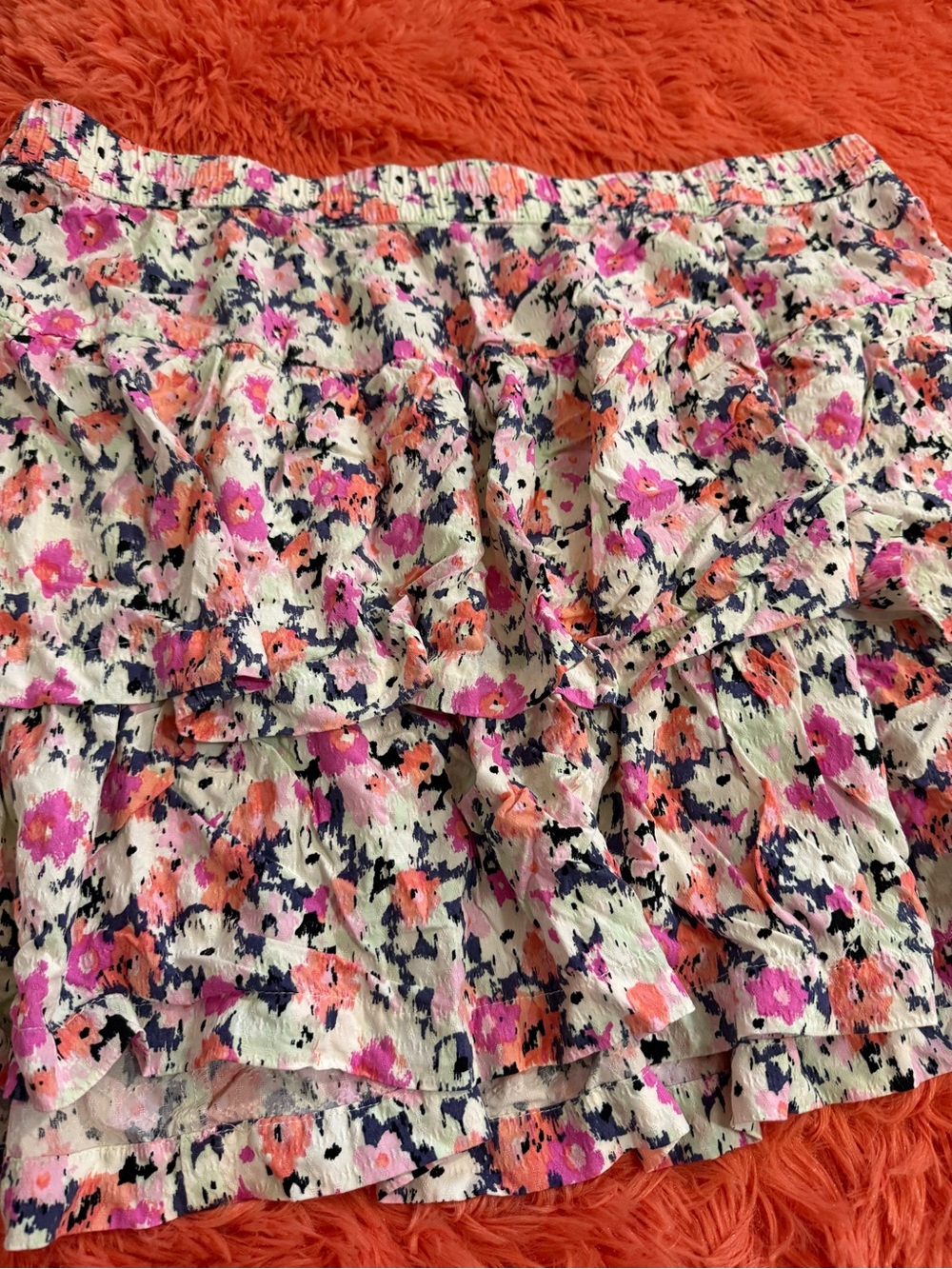 Universal Thread Floral Tiered Mini Skirt in Pink, Orange & Navy
